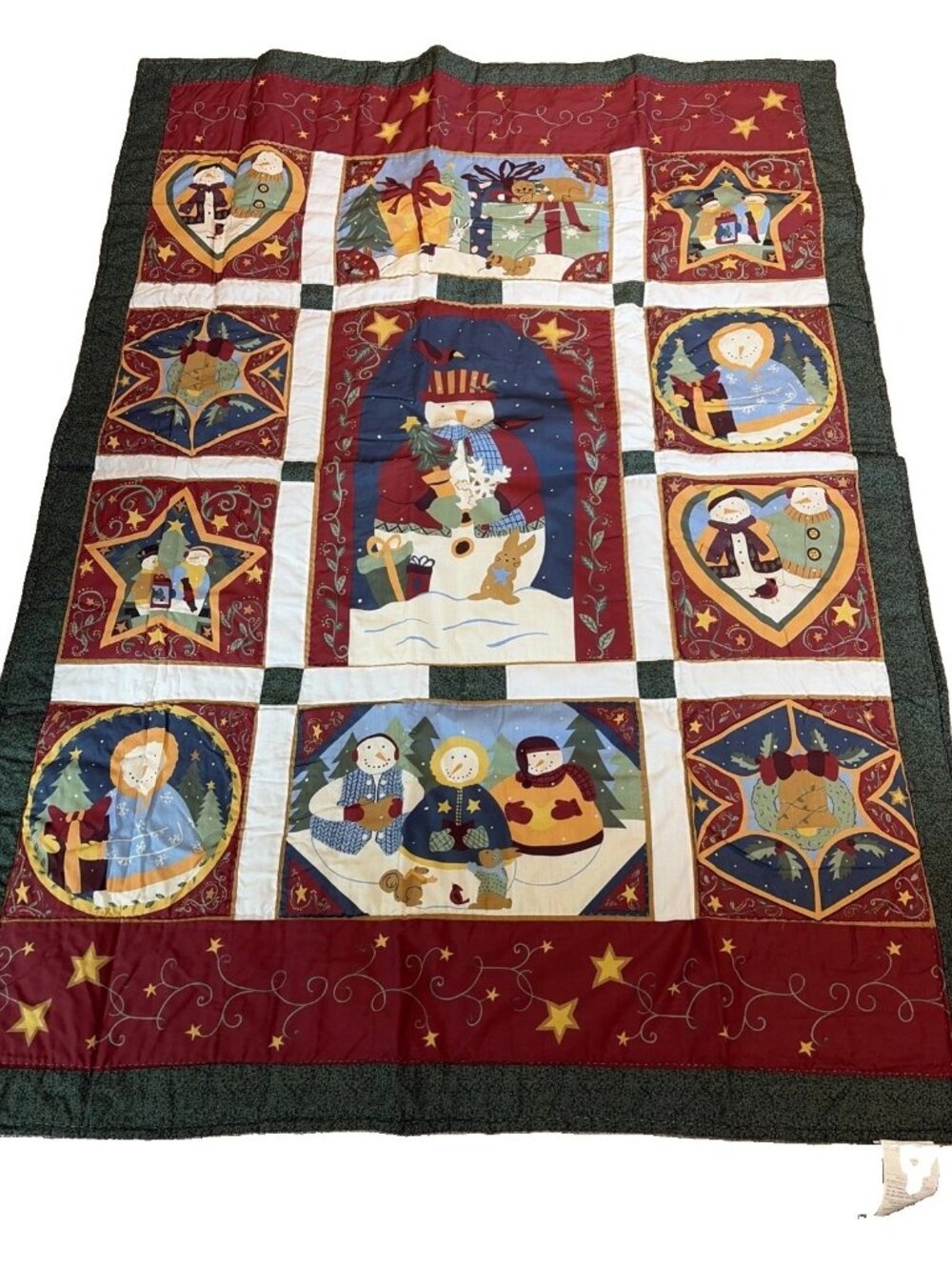 VTG Snowman Holiday Patchwork Throw Quilt 50x68' Christmas Winter Limited Ed NEW